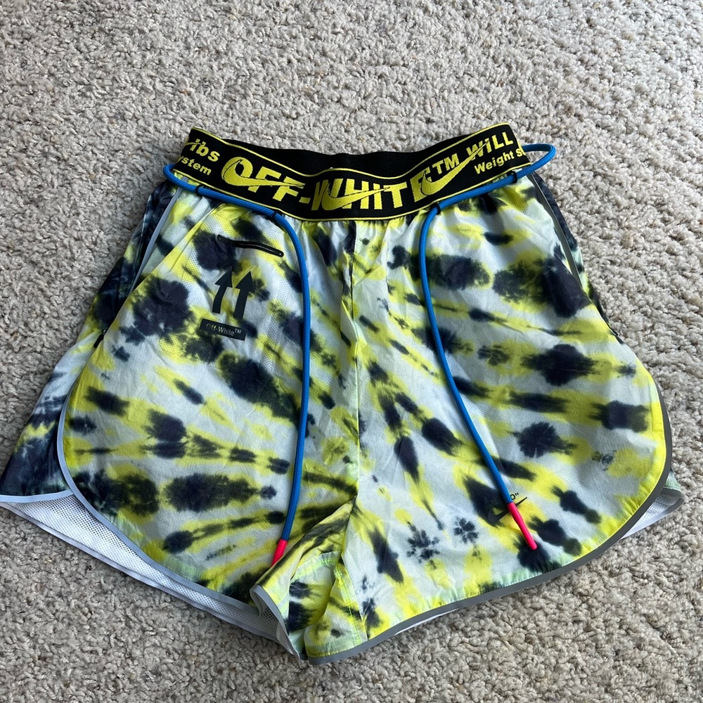 Nike X Off White Reflective Running Shorts Volt Tie Dye XS Virgil Rare